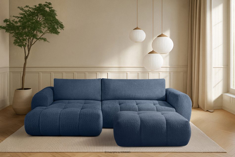 LIRA Pravá rohová pohovka a puf z látky boucle námornícka modrá tmavomodrá - obrázok 25