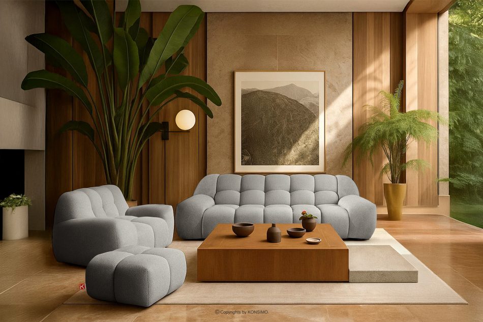 VENA Japandi štýl pohovka puf kreslo nábytková zostava svetlosivá svetlosivá - obrázok 17