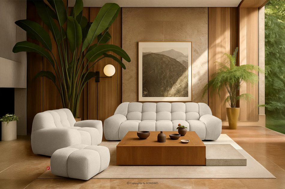 VENA Súprava kresiel a pufov v japandi štýle biela biela - obrázok 17