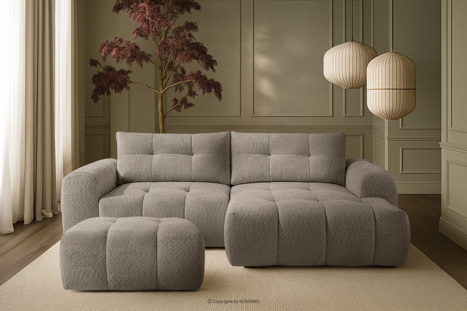 RAVIA japandi prošívaný pouffe šedý šedá - obrázok 5