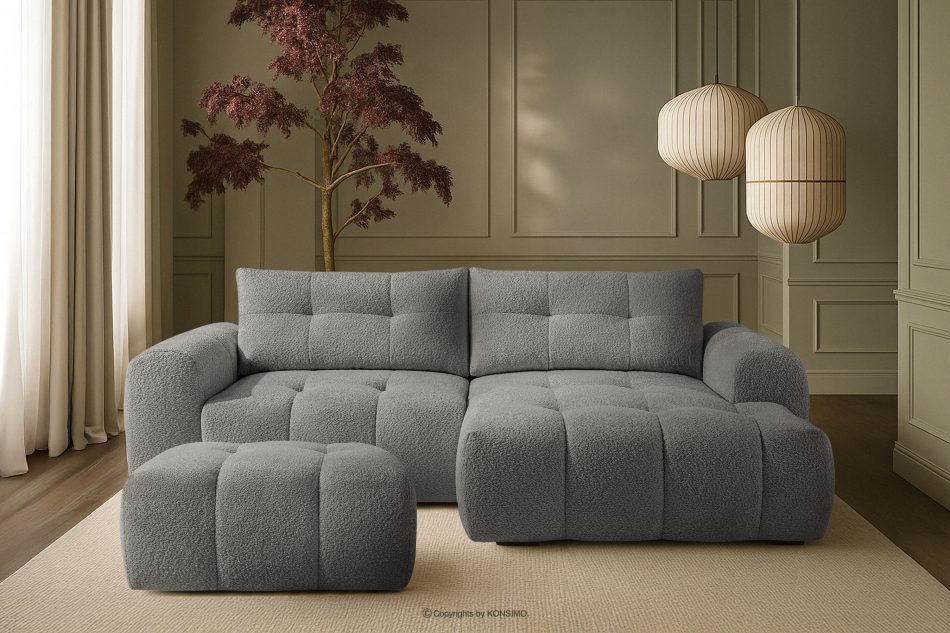 RAVIA japandi boucle prošívaný puf tmavě šedý tmavě šedá - obrázok 5