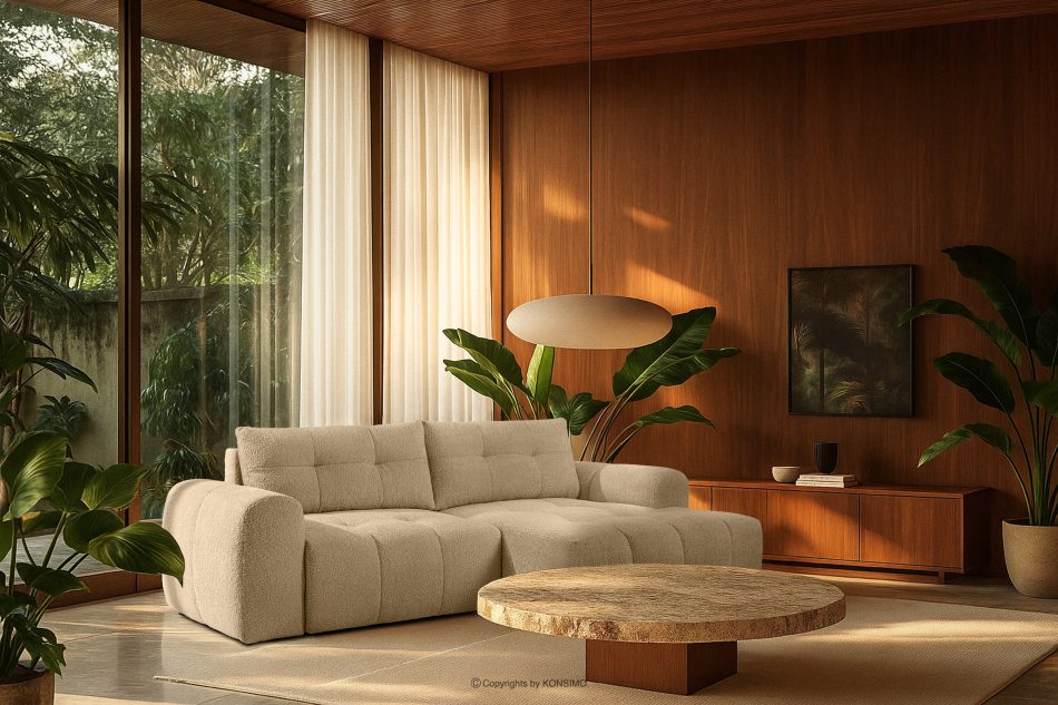 RAVIA japandi boucle prošívaný rohový puf pravý světle béžový světle béžová - obrázok 20