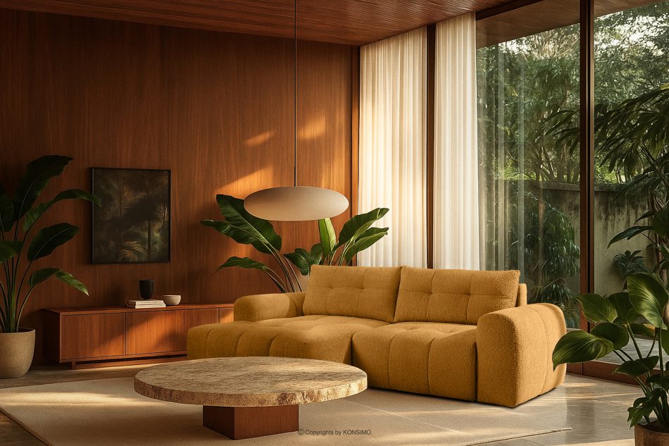 RAVIA Rohová pohovka s japandim prošíváním boucle levá medová medová - obrázok 20