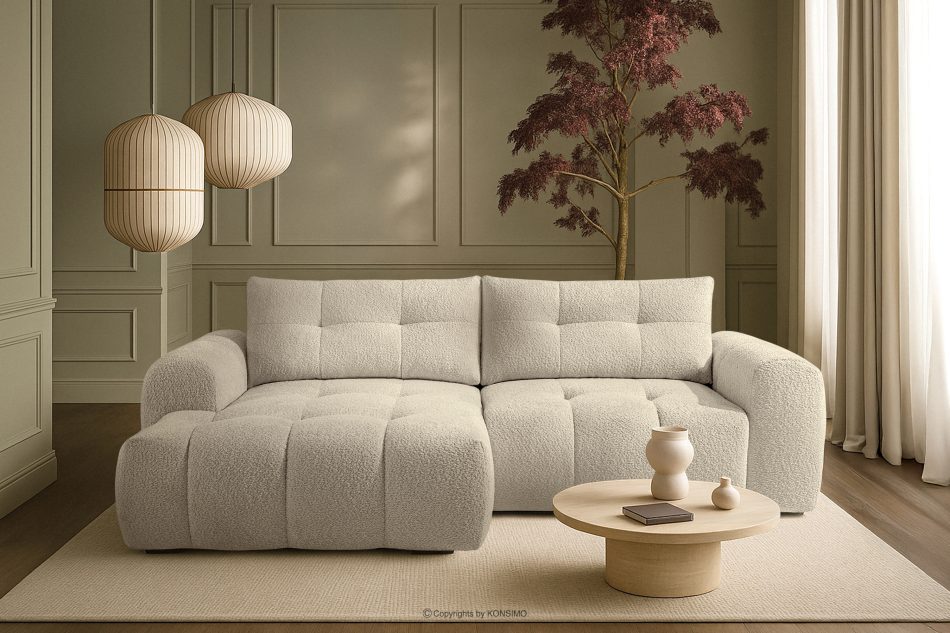 RAVIA Japandi boucle prošívaná rohová pohovka levá bílá bílá - obrázok 17