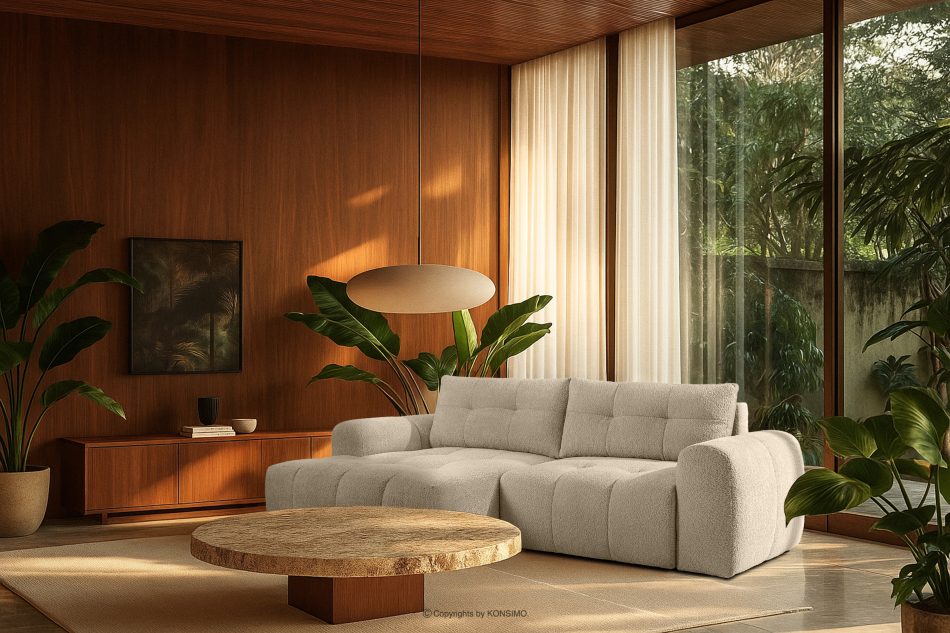 RAVIA Japandi boucle prošívaná rohová pohovka levá bílá bílá - obrázok 18