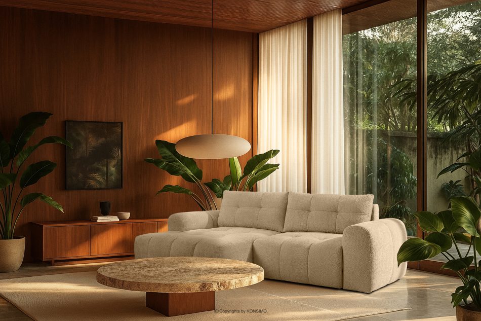 RAVIA Japandi boucle prošívaná rohová pohovka levá světle béžová světle béžová - obrázok 20