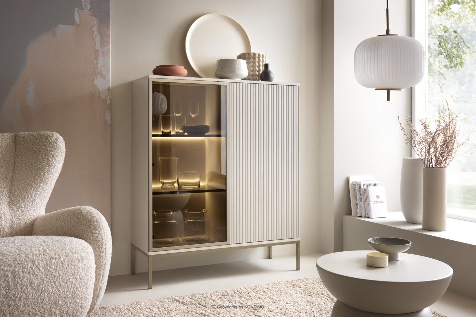 FONTE Krémová nízka vitrína s lamelami krémový - obrázok 1