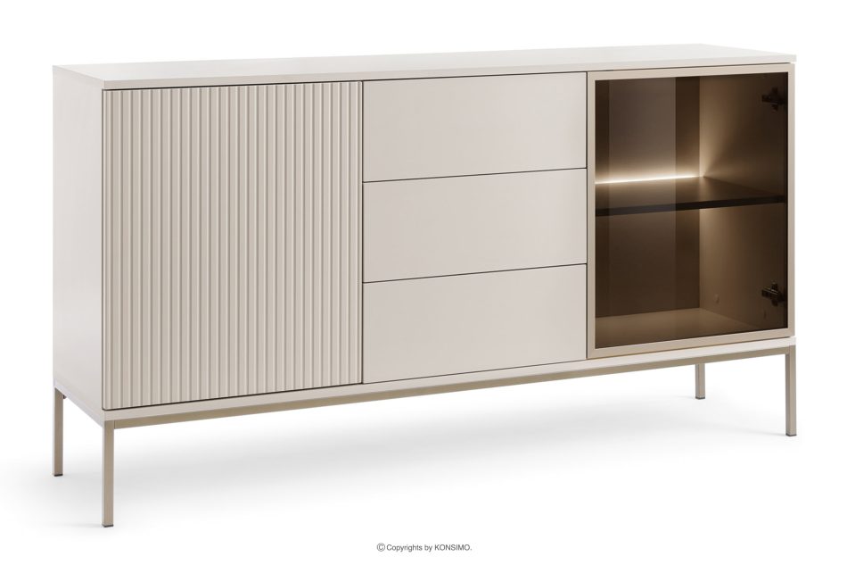 FONTE Krémová široká komoda so sklenenými dvierkami a lamelami krémový - obrázok 2