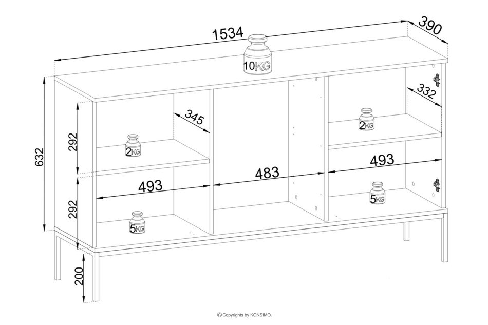 FONTE Krémová široká komoda so sklenenými dvierkami a lamelami krémový - obrázok 5