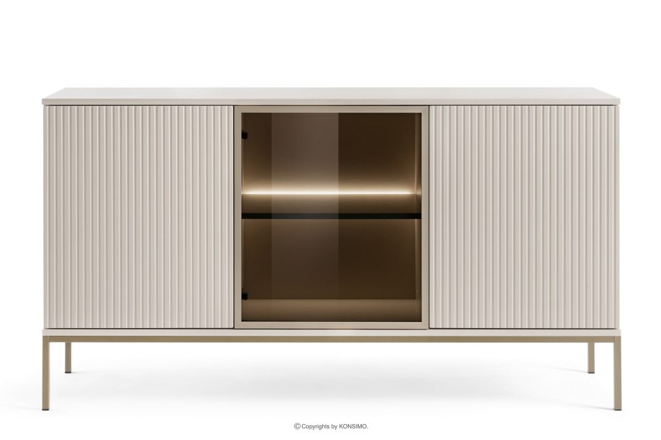 FONTE Krémová veľká komoda so sklenenými dvierkami a lamelami krémový - obrázok 0