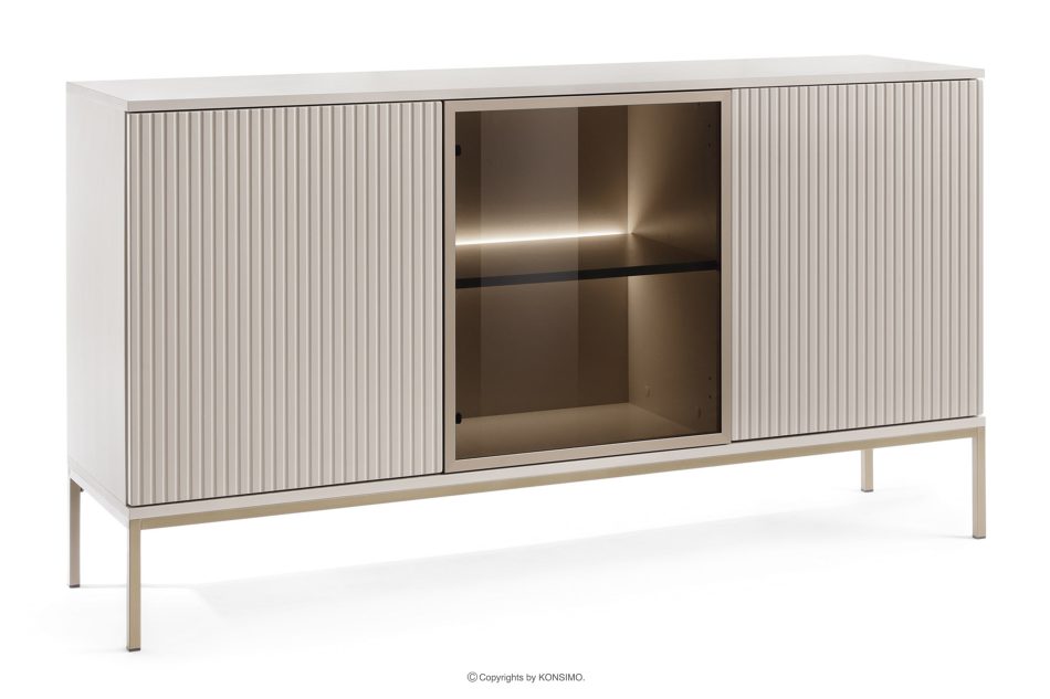 FONTE Krémová veľká komoda so sklenenými dvierkami a lamelami krémový - obrázok 2