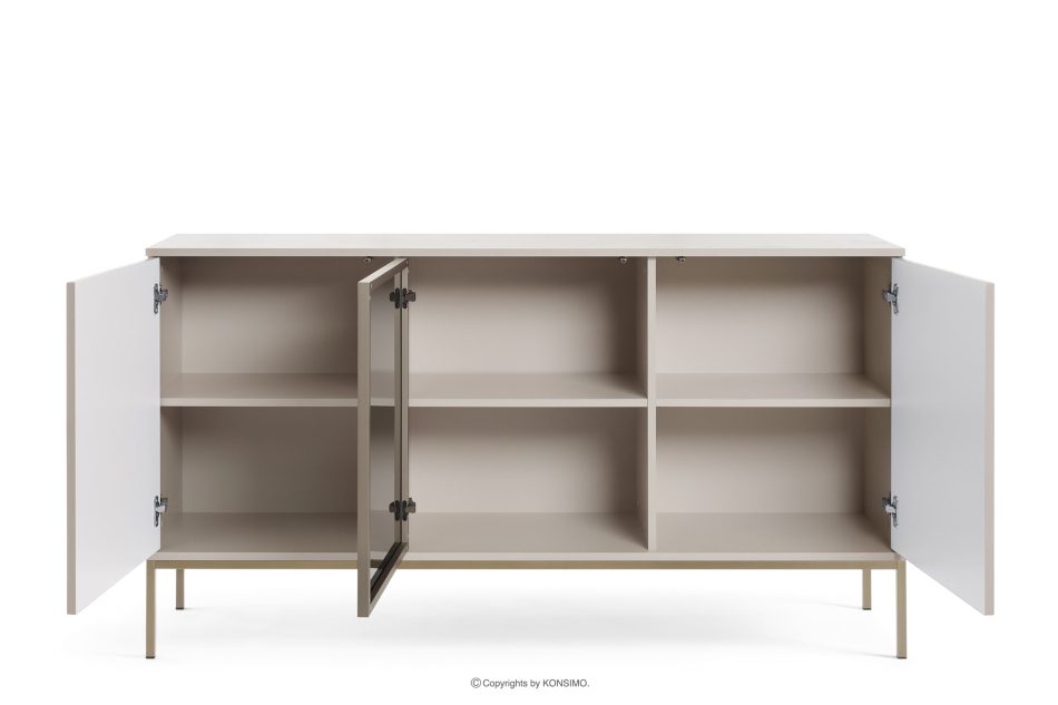 FONTE Krémová veľká komoda so sklenenými dvierkami a lamelami krémový - obrázok 3