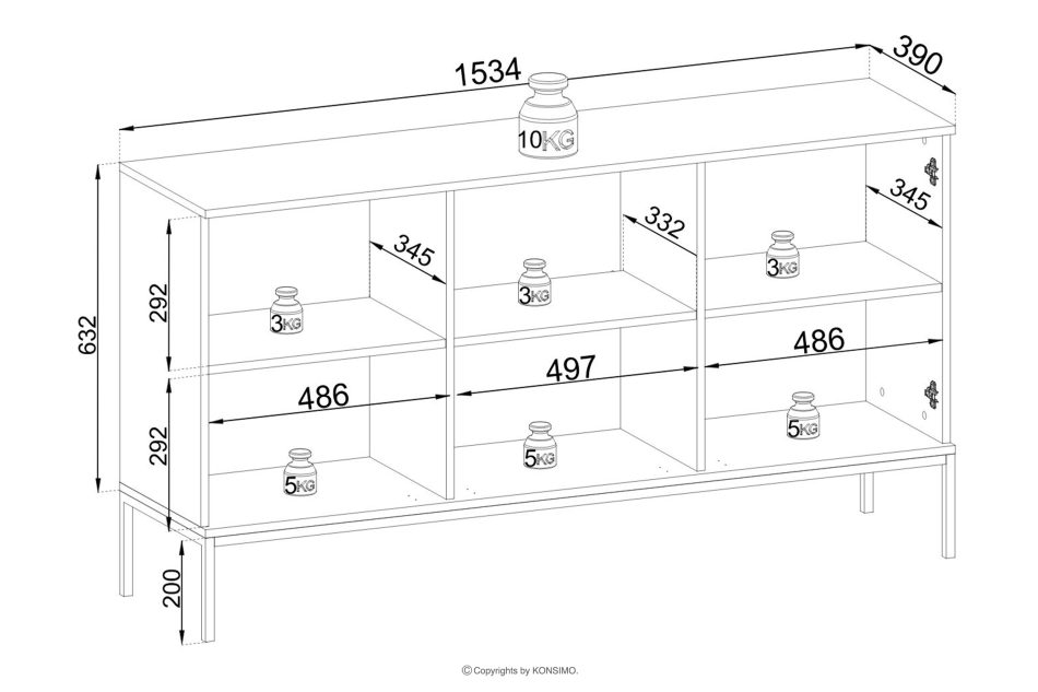 FONTE Krémová veľká komoda so sklenenými dvierkami a lamelami krémový - obrázok 5