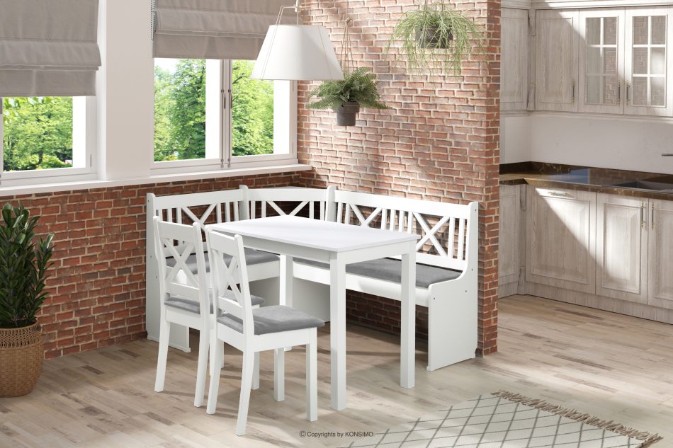 CULIO Kuchynský rohový set / rohový set do kuchyne so stoličkami a stolom biela svetlo sivá biela/svetlo sivá - obrázok 1