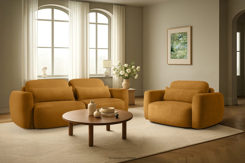 ELOSA Kreslo v japonskom štýle v medovej bouclé tkanine medová - obrázok 16