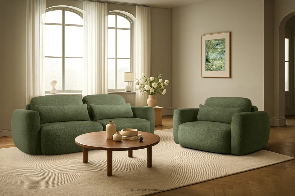 ELOSA Trojmiestna pohovka v japonskom štýle z olivovej bouclé látky olivová - obrázok 21