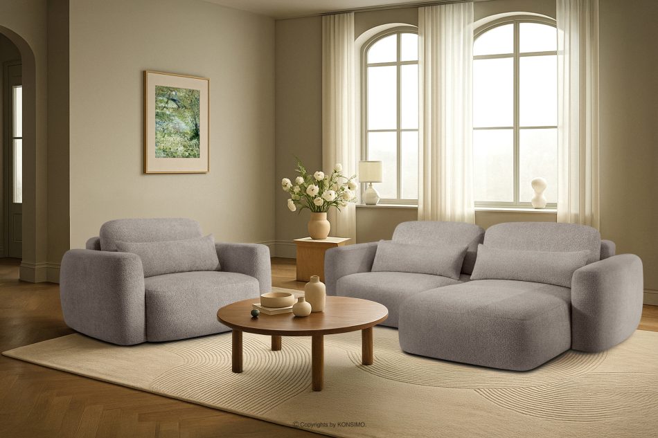 ELOSA Rohová pohovka Japandi z bouclé tkaniny pravá sivá šedá - obrázok 21