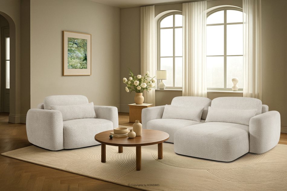 ELOSA Rohová pohovka Japandi z bouclé tkaniny pravá biela bílá - obrázok 21