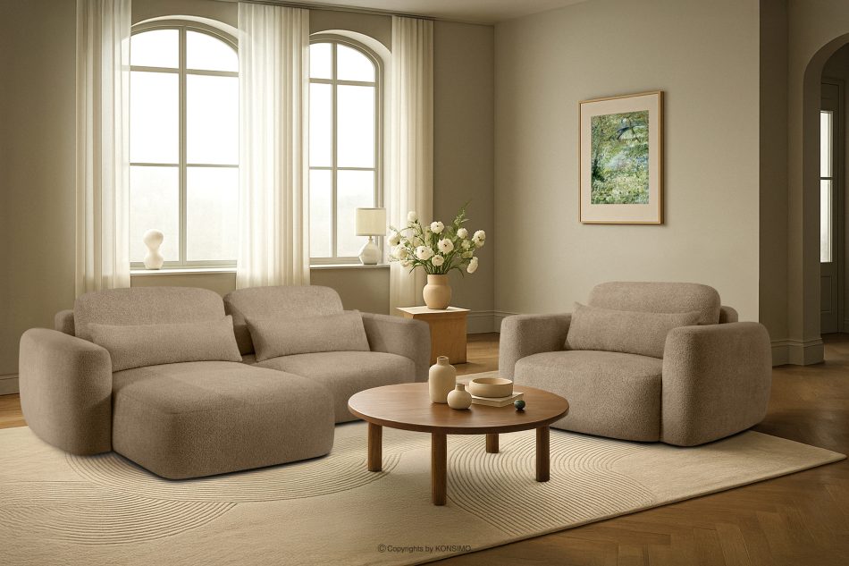 ELOSA Rohová pohovka Japandi z bouclé tkaniny ľavá béžová béžová - obrázok 21