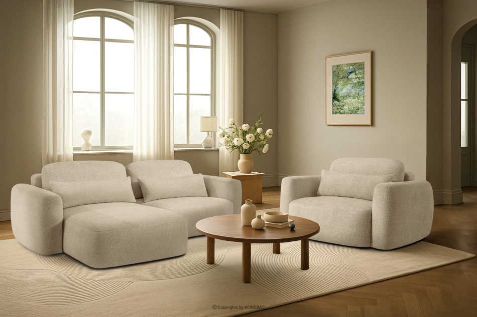 ELOSA Rohová pohovka Japandi z bouclé tkaniny ľavá svetlo béžová světle béžová - obrázok 21