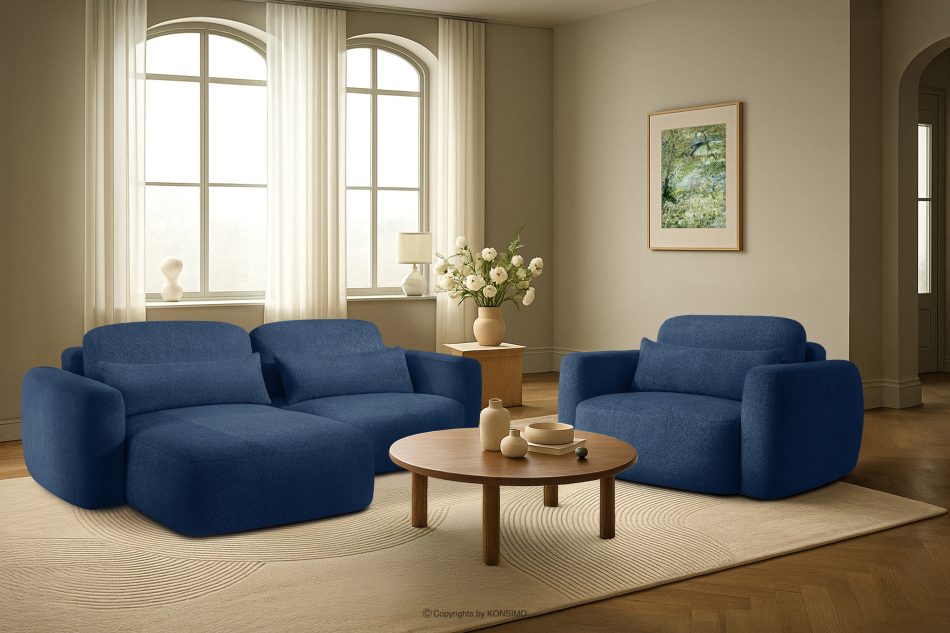 ELOSA Rohová sedačka v japonskom štýle z bouclé tkaniny ľavá tmavomodrá tmavě modrá - obrázok 21