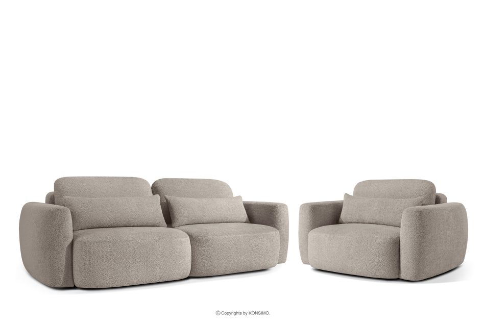 ELOSA Pohovka a kreslo Japandi v sivej bouclé látke šedá - obrázok 0