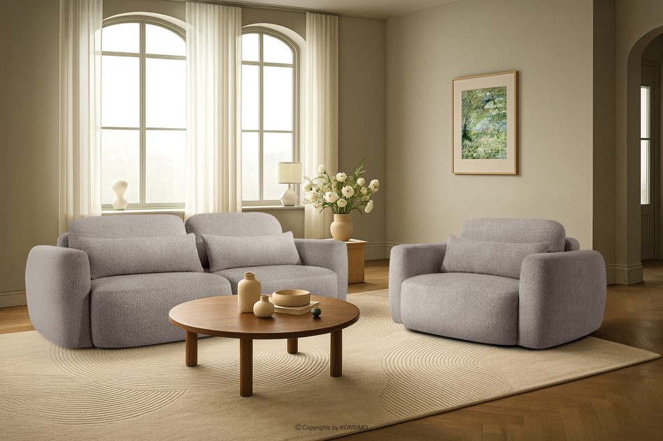 ELOSA Pohovka a kreslo Japandi v sivej bouclé látke šedá - obrázok 29