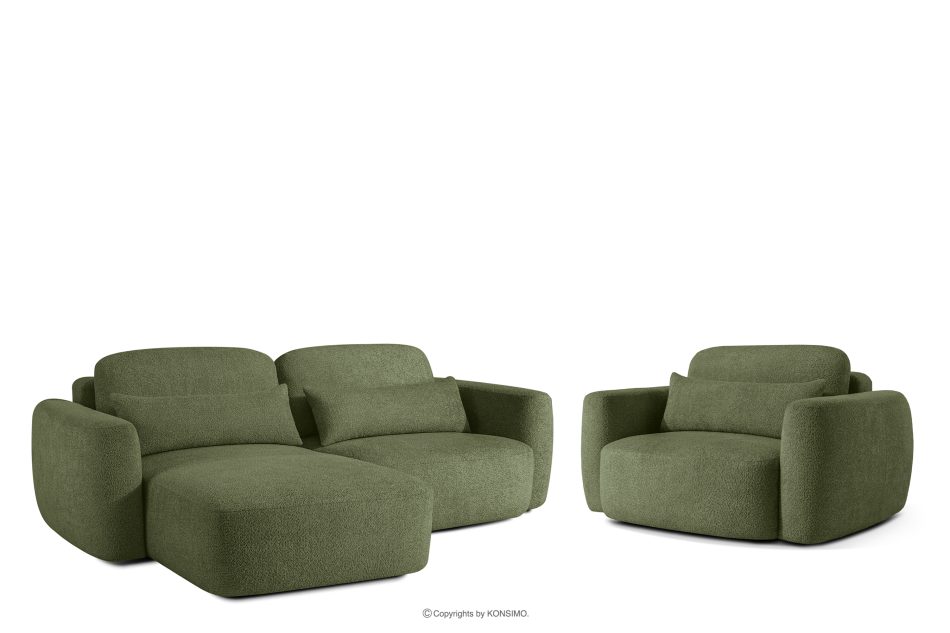 ELOSA Ľavá rohová pohovka a kreslo v japonskom štýle bouclé olivová olivová - obrázok 0