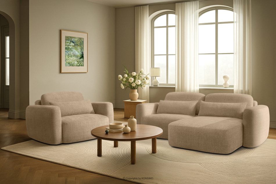 ELOSA Rohová pohovka Japandi z béžovej šenilovej látky béžová - obrázok 21