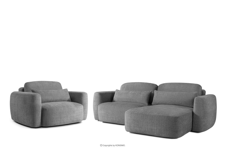 ELOSA Pravá rohová pohovka a kreslo v štýle Japandi tmavosivá ženilka tmavě šedá - obrázok 0