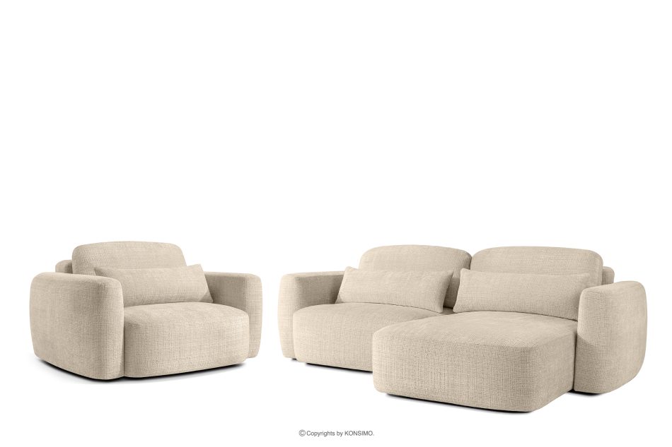 ELOSA Pravá rohová pohovka a kreslo v štýle Japandi krémová ženilka krémová - obrázok 0