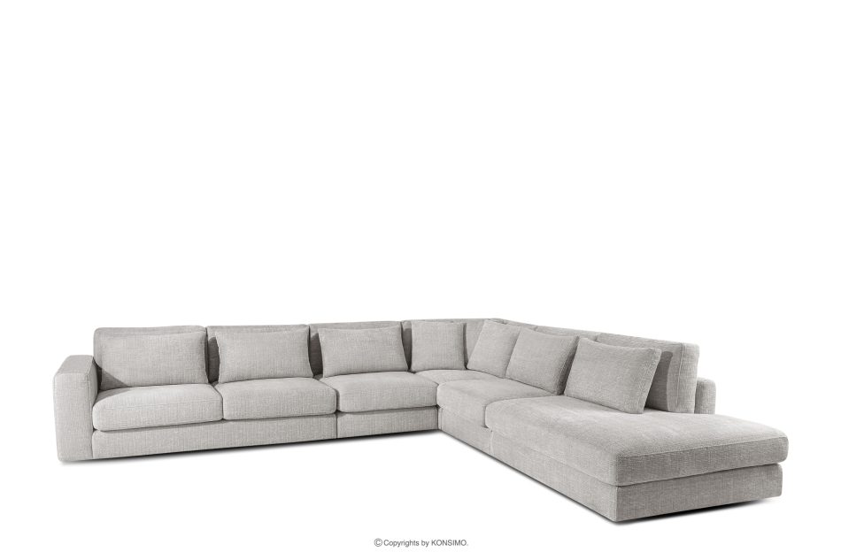 VERUS Veľká pohodlná rohová pohovka do obývacej izby šenilová látka pravá strana svetlo sivá svetlo šedá - obrázok 0