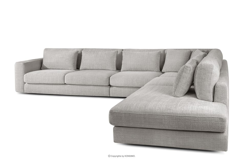 VERUS Veľká pohodlná rohová pohovka do obývacej izby šenilová látka pravá strana svetlo sivá svetlo šedá - obrázok 3