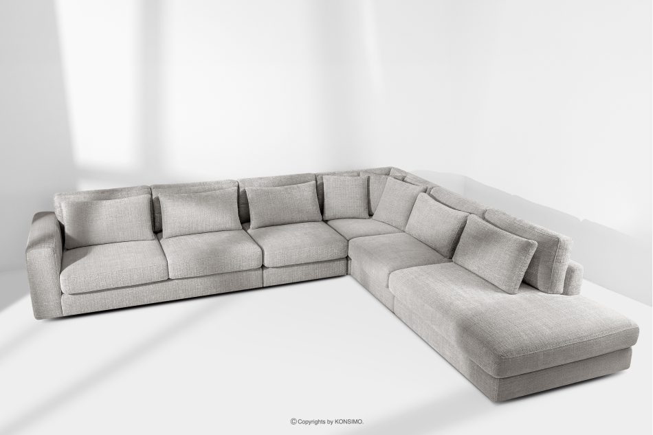 VERUS Veľká pohodlná rohová pohovka do obývacej izby šenilová látka pravá strana svetlo sivá svetlo šedá - obrázok 18
