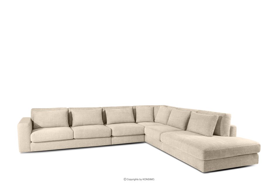VERUS Veľká pohodlná rohová pohovka do obývacej izby šenilová látka pravá strana krémová krémová - obrázok 0