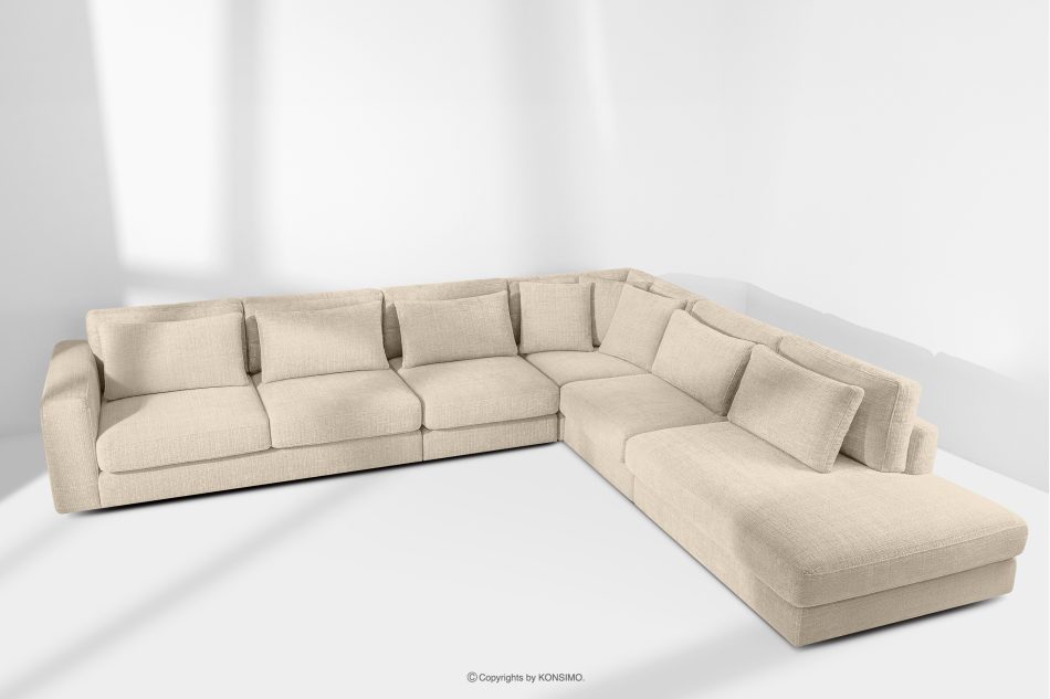 VERUS Veľká pohodlná rohová pohovka do obývacej izby šenilová látka pravá strana krémová krémová - obrázok 18