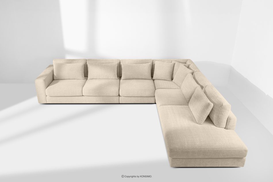 VERUS Veľká pohodlná rohová pohovka do obývacej izby šenilová látka pravá strana krémová krémová - obrázok 19