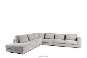 VERUS, https://konsimo.sk/kolekcie/verus/ Veľká pohodlná rohová pohovka do obývacej izby šenilová látka ľavostranná svetlo sivá svetlo šedá - obrázok