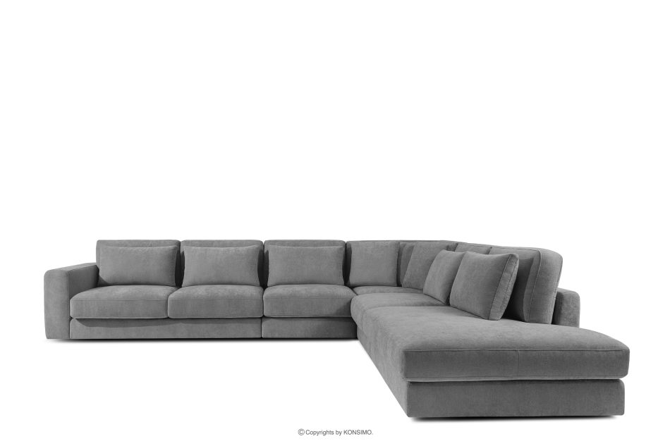 VERUS Veľká pravostranná rohová sedačka do obývacej izby z tkanej látky tmavošedá tmavo sivá - obrázok 2