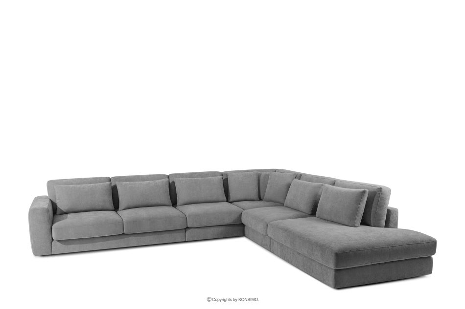 VERUS Veľká pravostranná rohová sedačka do obývacej izby z tkanej látky tmavošedá tmavo sivá - obrázok 0