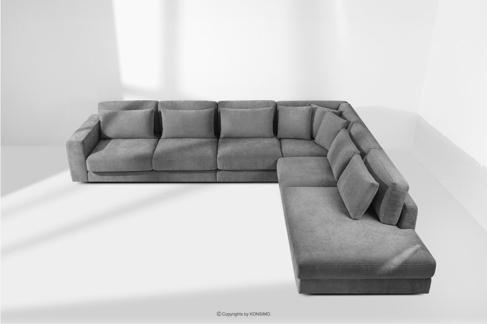 VERUS Veľká pravostranná rohová sedačka do obývacej izby z tkanej látky tmavošedá tmavo sivá - obrázok 19