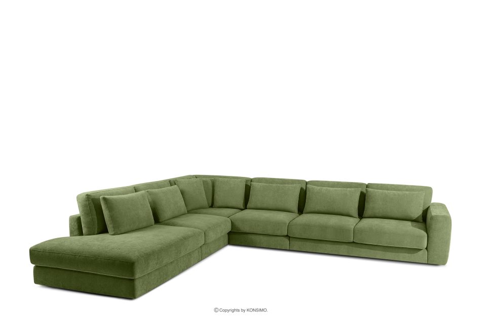 VERUS Veľká rohová pohovka do obývacej izby z tkanej látky ľavá zelená zelená - obrázok 0