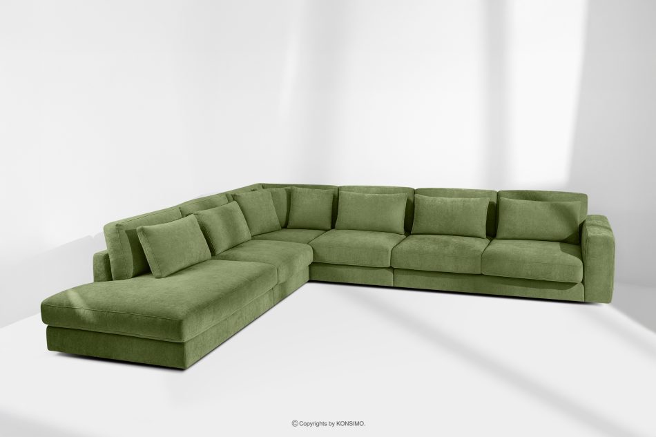 VERUS Veľká rohová pohovka do obývacej izby z tkanej látky ľavá zelená zelená - obrázok 18