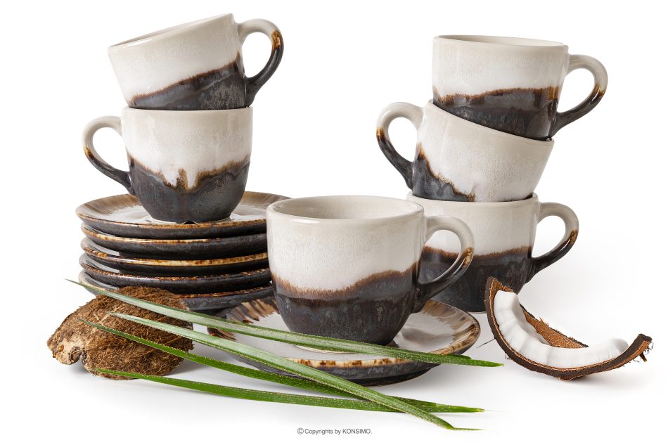 PRIMA Ručne glazovaná keramická šálka na kávu s podšálkom 6 ks svetlo béžová svetlo béžová - obrázok 0