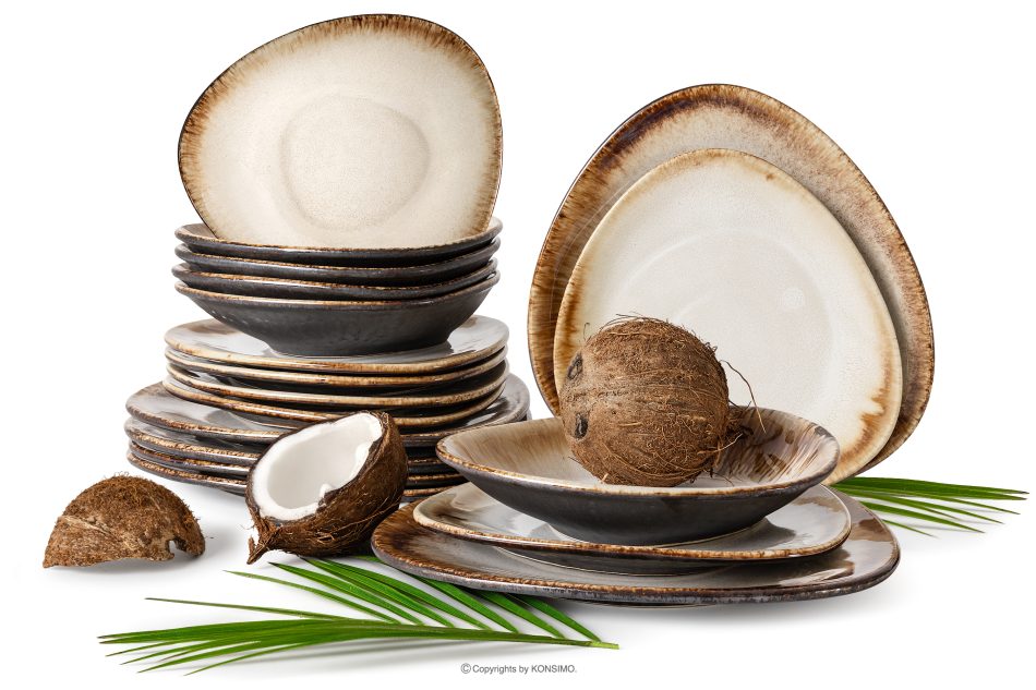 PRIMA Ručne glazovaná jedálenská súprava pre 6 osôb (18 ks) svetlo béžová svetlo béžová - obrázok 0