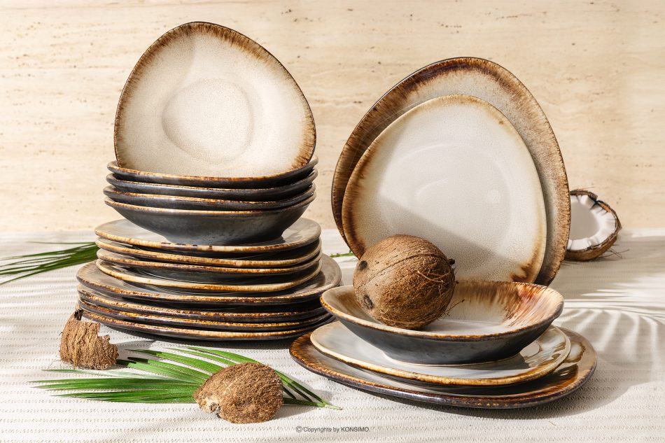 PRIMA Ručne glazovaná jedálenská súprava pre 6 osôb (18 ks) svetlo béžová svetlo béžová - obrázok 1