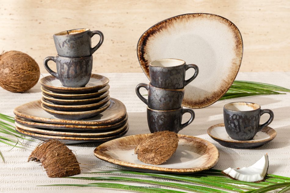 PRIMA Ručne glazovaná sada na espresso pre 6 osôb (18 ks) svetlo béžová svetlo béžová - obrázok 1