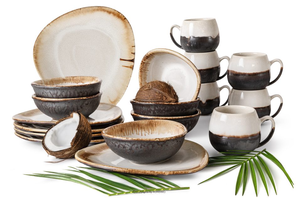 PRIMA Ručne glazovaná sada na raňajky pre 6 osôb (18 ks) svetlo béžová svetlo béžová - obrázok 0