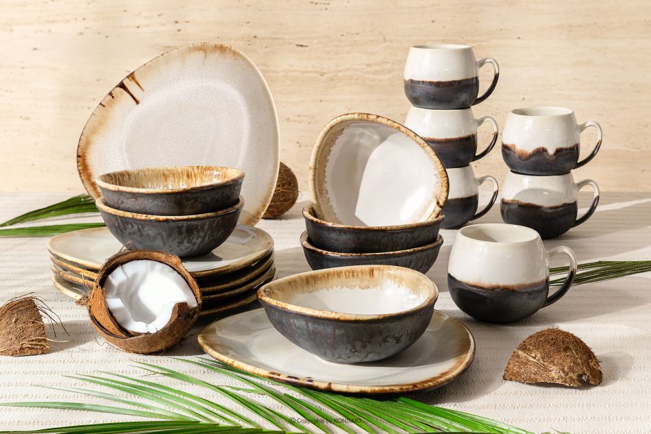 PRIMA Ručne glazovaná sada na raňajky pre 6 osôb (18 ks) svetlo béžová svetlo béžová - obrázok 1