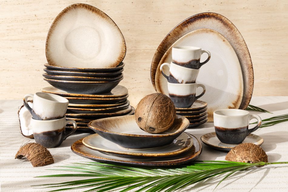 PRIMA Ručne glazovaná večera a kávová súprava pre 6 osôb (30 ks) svetlo béžová svetlo béžová - obrázok 1